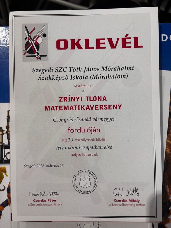 A mai Zrínyi Ilona Matematikaverseny díjátadóján a technikum...